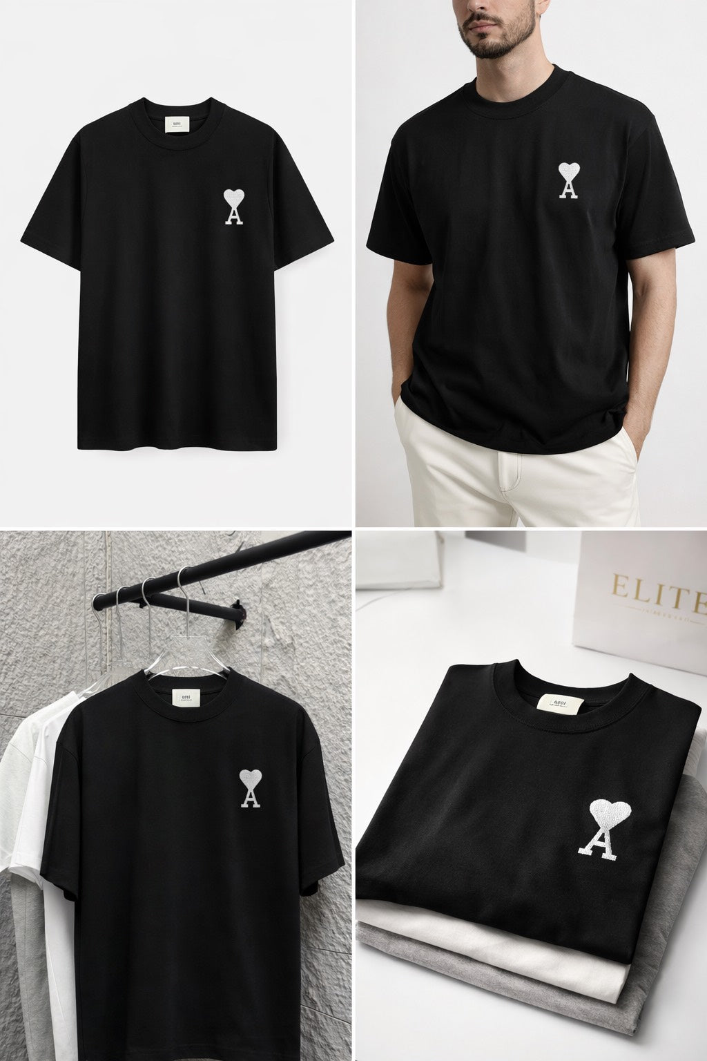 Ami Paris T-shirt Men De Coeur Alexandre Mattiussi Heart Black  M L XL Top