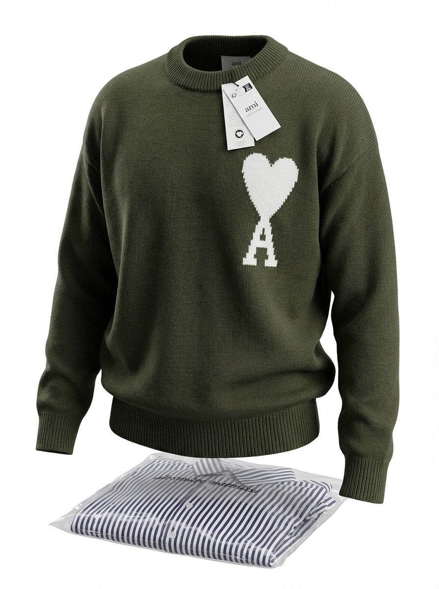 AMI Paris Grey Blouse Ami De Coeur Crew Neck Sweater