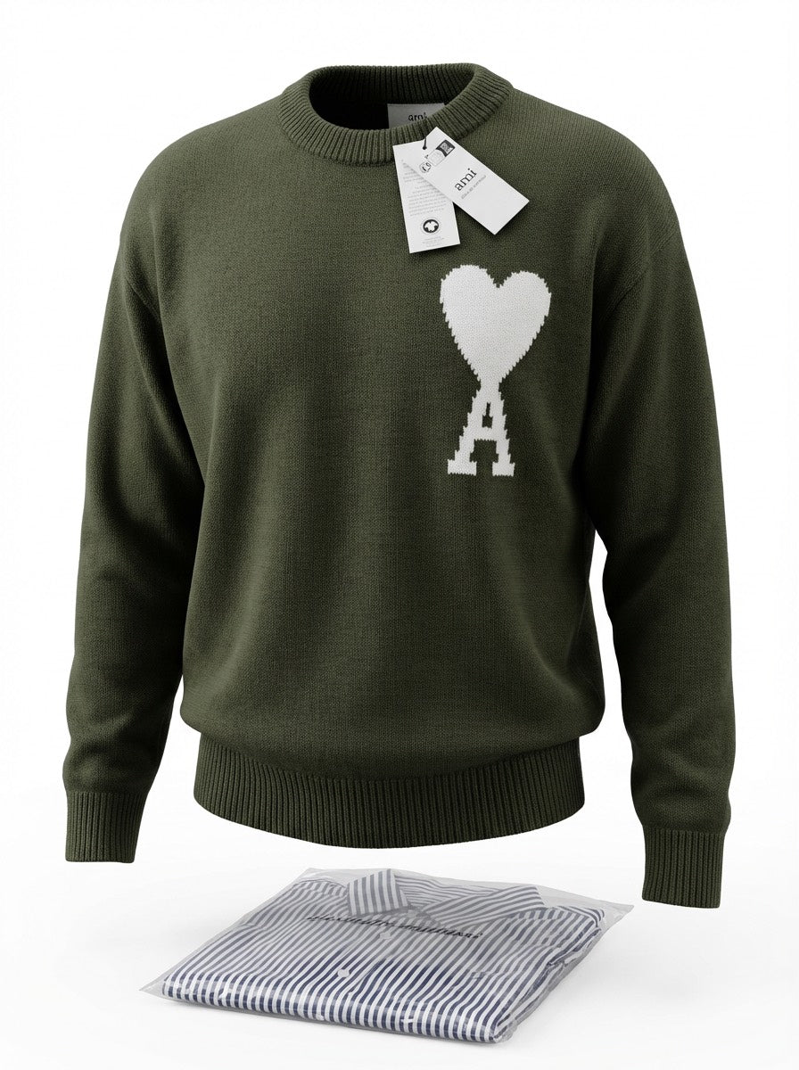 AMI Paris Grey Blouse Ami De Coeur Crew Neck Sweater