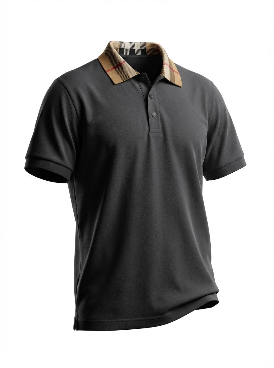 BURBERRY Check Collar Cotton Polo Shirt