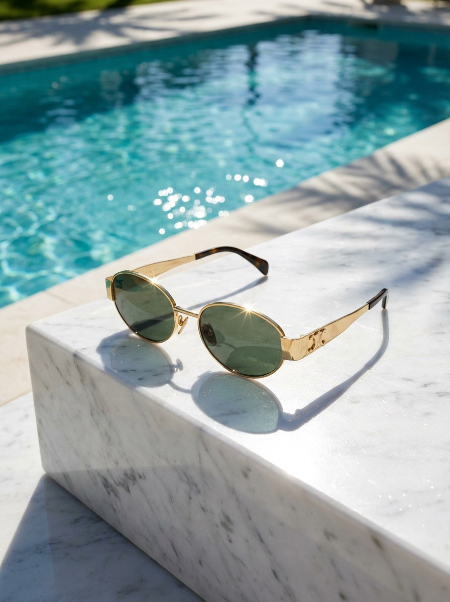 CELINE WOMEN Gold/Green TRIOMPHE metal 01 Sunglasses CL40235U