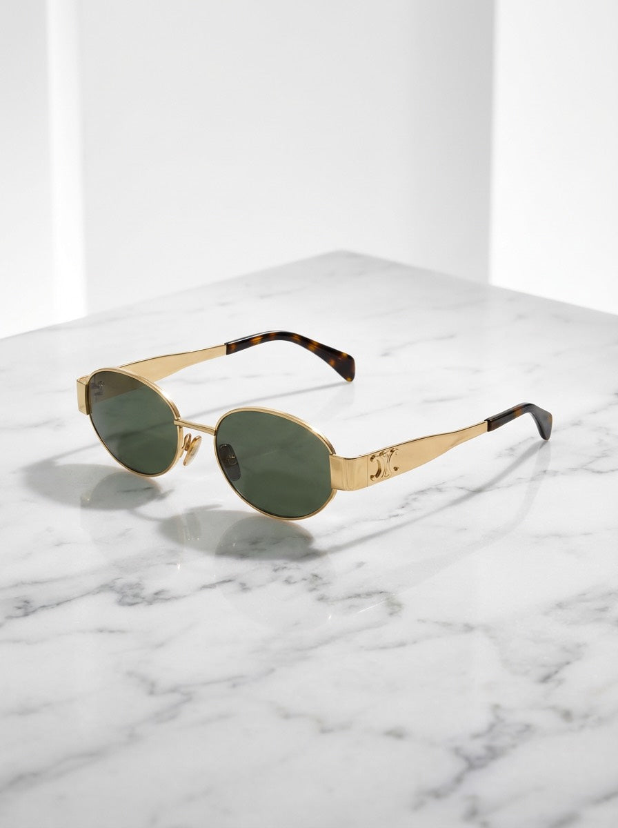 CELINE WOMEN Gold/Green TRIOMPHE metal 01 Sunglasses CL40235U