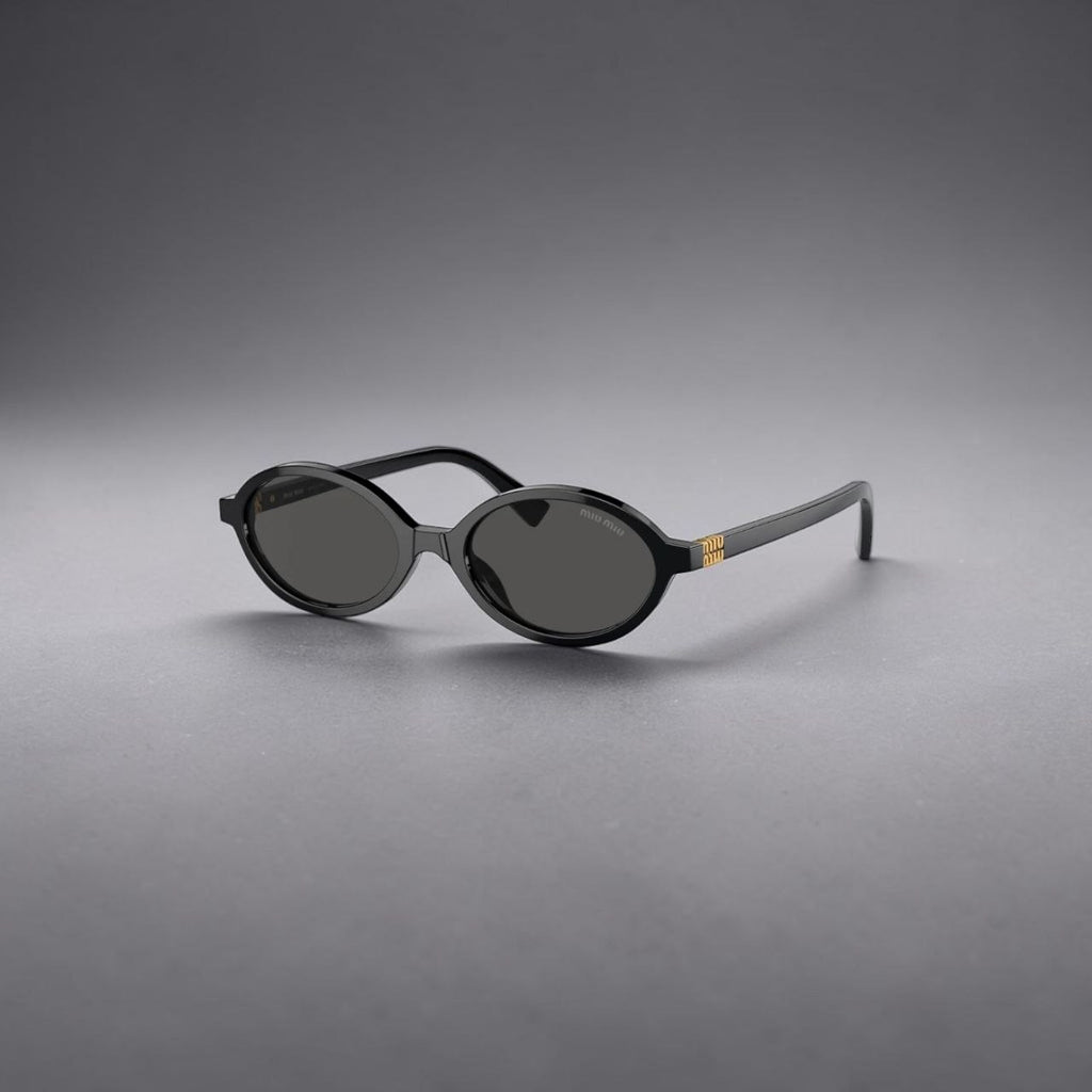 MIU MIU MU 04ZS Sunglasses - Black Acetate Oval Frame (Grey Lenses)