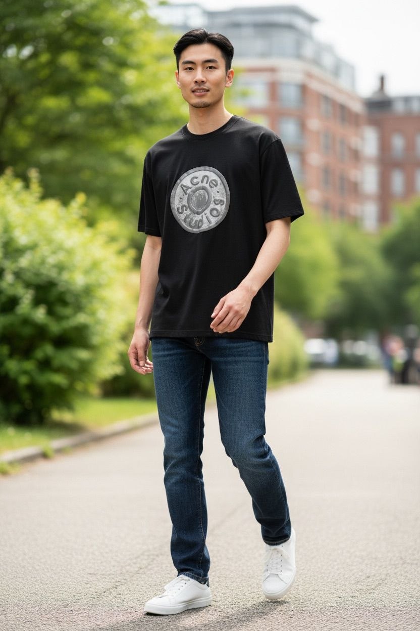 Acne Studios Exford U Button Logo Graphic T-Shirt - Black Distressed
