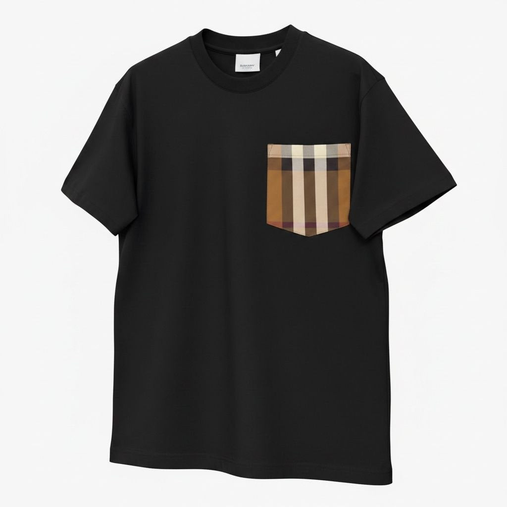 BURBERRY Check Pocket Cotton T-Shirt - Black