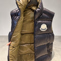 MONCLER Tibb Gilet - Black Shiny Quilted Puffer Vest with Oversized Terry Logo
