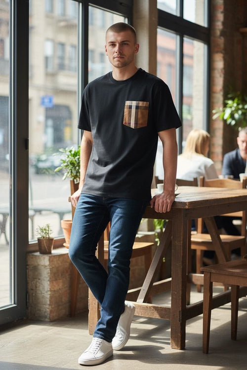 Burberry Black T-Shirt with Check Pocket