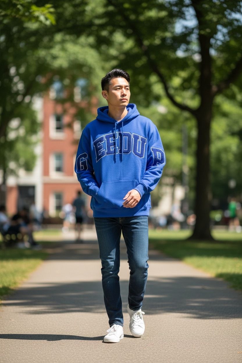 Front view of the royal blue Geedup Team Logo hoodie with black embroidery.