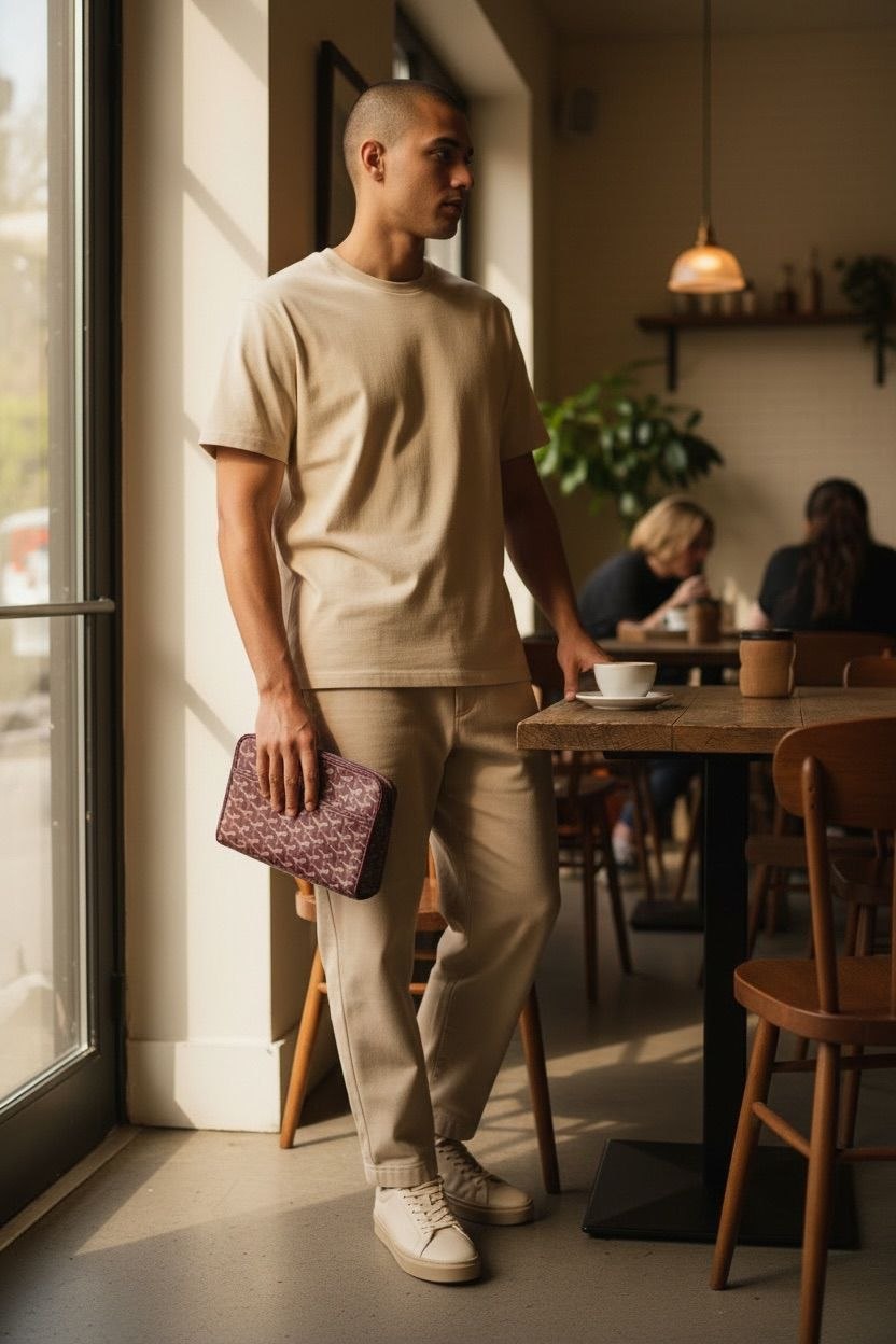 Goyard Jouvence MM toiletry bag in burgundy showing Goyardine canvas.