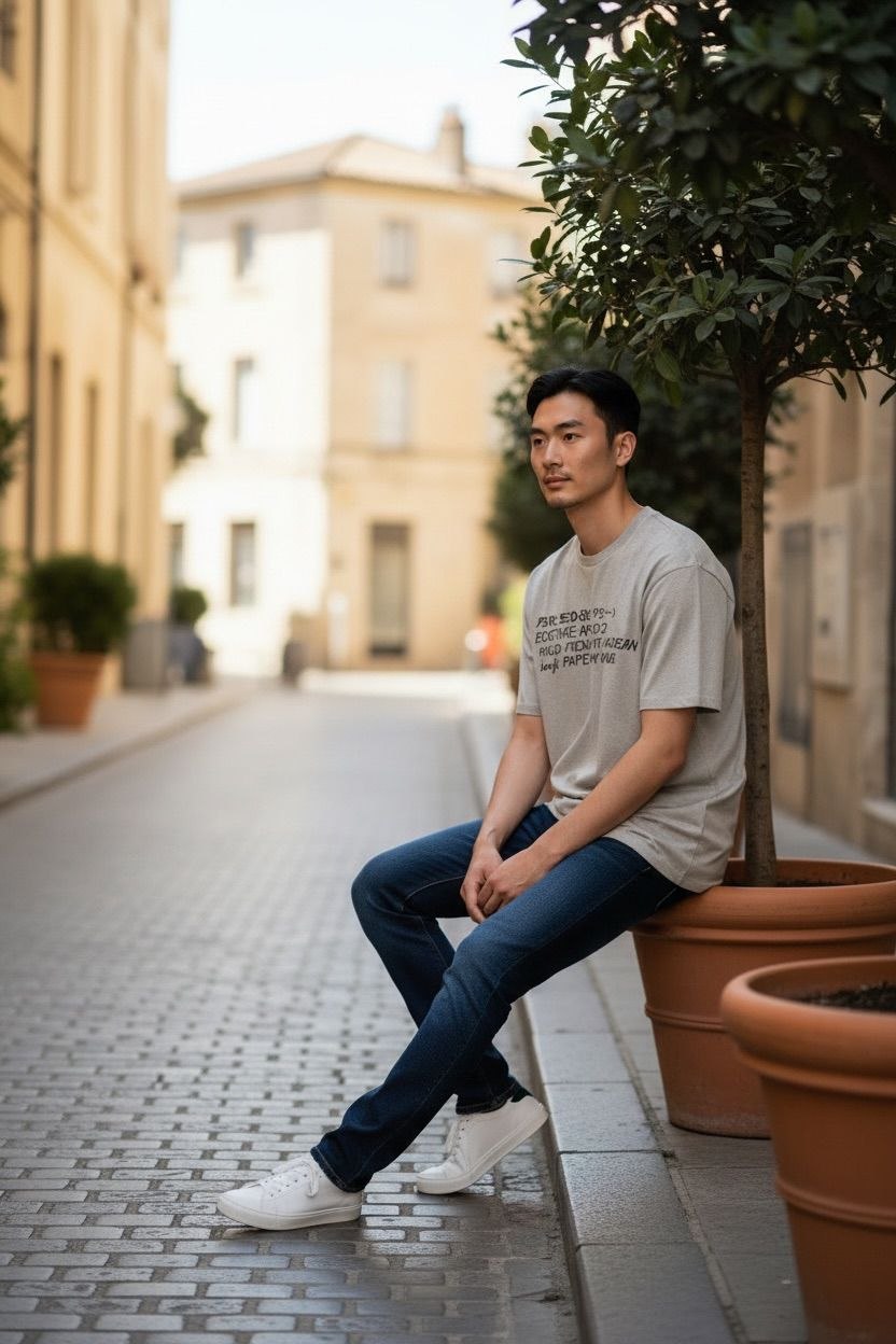 Louis Vuitton x Park Seo-Bo beige t-shirt with black museum text graphic.