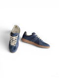 Maison Margiela Replica sneakers in navy blue leather and suede with a gum sole.