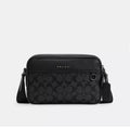 Coach Unisex Black GrahamCrossbody Bag Leather Mens Singature Canvas