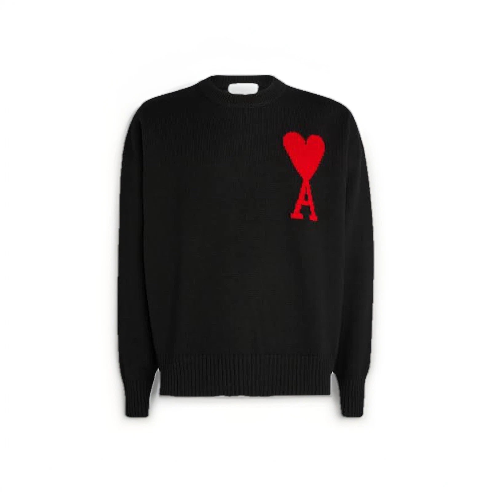 AMI PARIS Ami de Coeur Crewneck Sweater - Black Cotton Merino Wool - Men's L