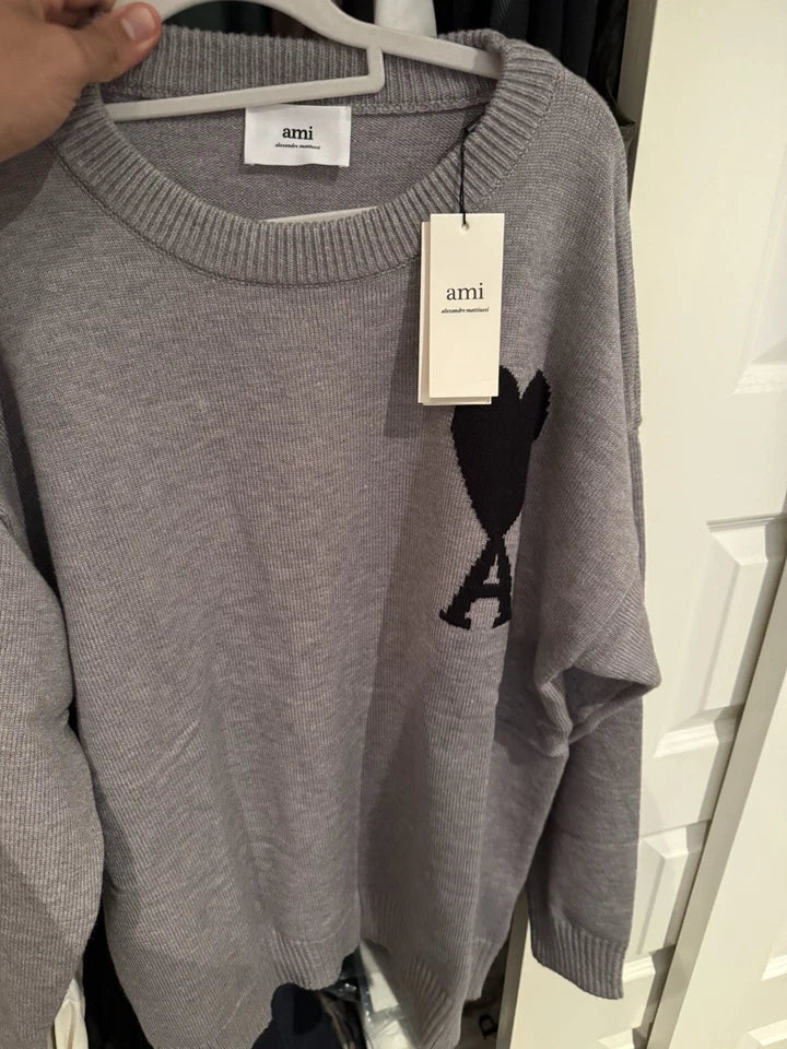 AMI PARIS ALEXANDRE MATIUSSI Cotton Merino Wool Crewneck Sweater Sz L