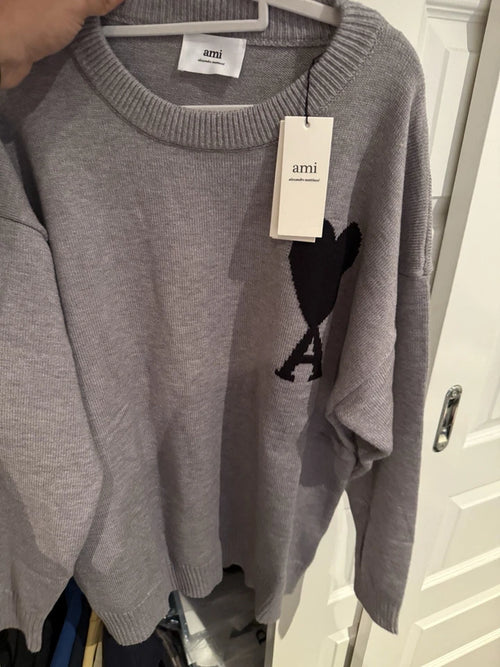 AMI PARIS ALEXANDRE MATIUSSI Cotton Merino Wool Crewneck Sweater Sz L