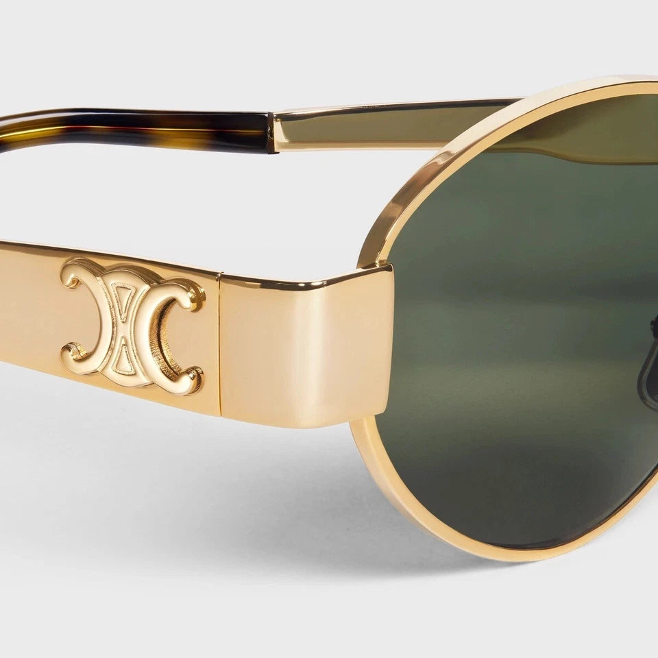 CELINE WOMEN Gold/Green TRIOMPHE metal 01 Sunglasses CL40235U